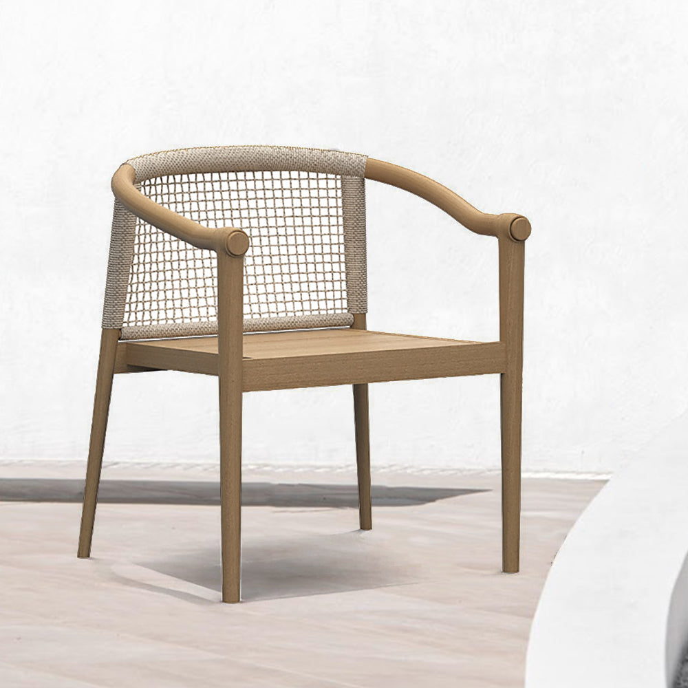 Modern Teak Wood Outdoor Patio Dining Chair Armchair in Natural & Beige