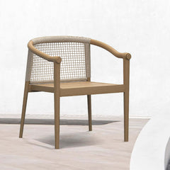 High-quality modern teak wood armchair for outdoor patio dining in natural beige color