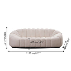 Sleek 83 inch modern oval boucle white padded sofa for 3 occupants