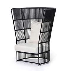 Chic Midcentury Moden Style Wingback Chair Rattan with White Cushion Pillow for Home