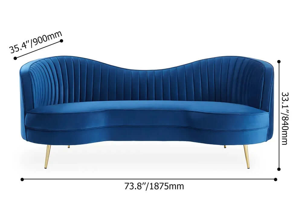 Glamorous Florie Luxury 72" Vertical Channel Tufted Curved Performance Velvet Sofa in Blue - Must-Have Furniture Piece