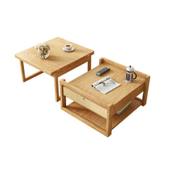 Minimalist wooden dining table and nesting accent table set