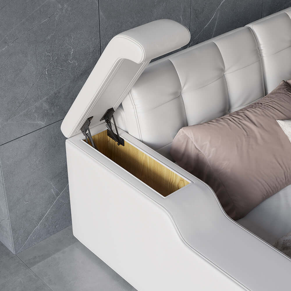 Luxurious King White Smart Bed with Massage & Speaker Feature