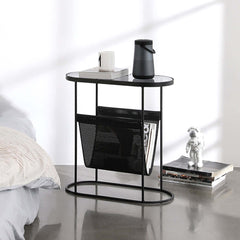 Contemporary black metal side table with magazine rack