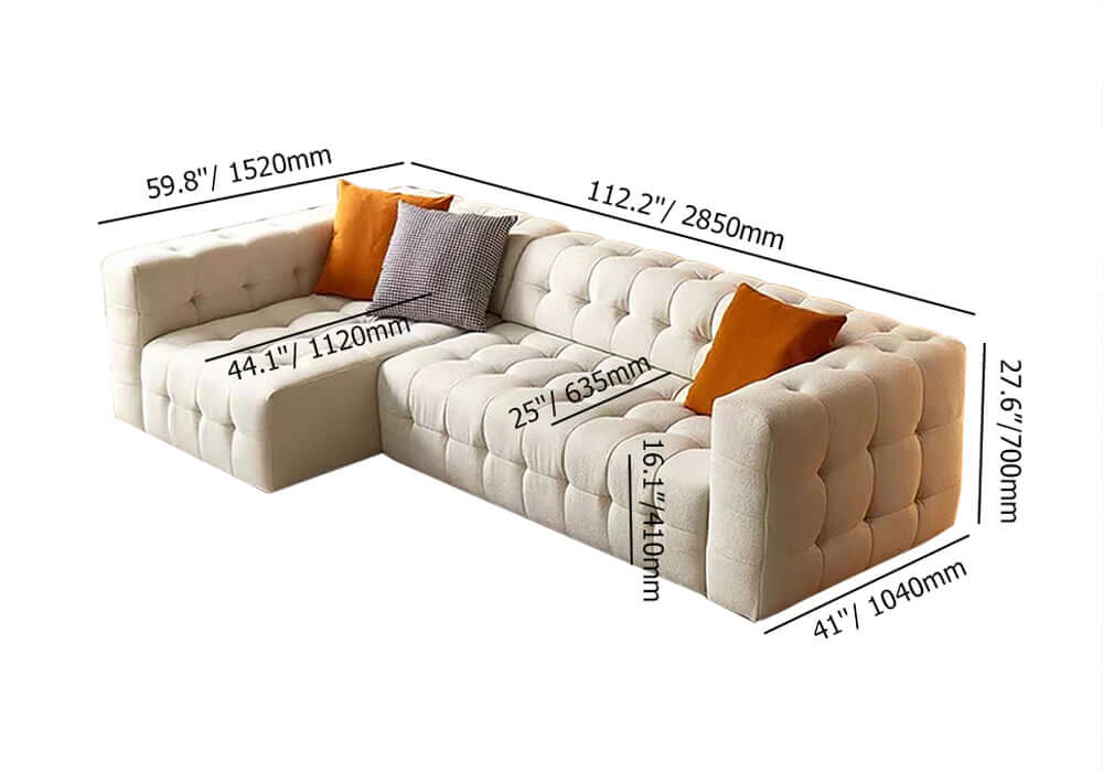 White Tufted Boucle Full Convertible Power Sleeper Sectional with 3 Pillows, 112.2 inch, Living Room Decor