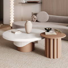 Elegant 2-piece round wood coffee table with white and walnut finish