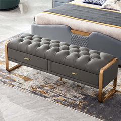 Modern faux leather ottoman bench in black color with storage space