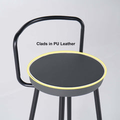 Chic black metal bar stool set of 2 with comfortable backs & footrest, stylish PU leather upholstery