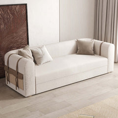 Modern white boucle sofa bed with storage function, 87 inches long