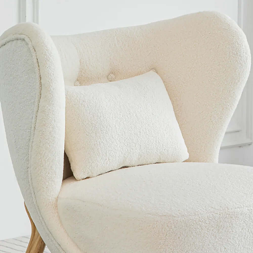Comfortable White Lamb Boucle Sherpa Accent Chair with Wingback Style and Wooden Frame