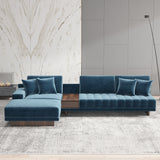 126" LShaped Blue Modular Sectional Sofa Chaise with Ottoman for Living Room
