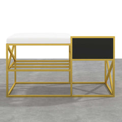 Contemporary white and gold upholstered bench for entryway decor