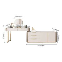 Modern offwhite vanity set with mirror and versatile storage options