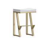25.6" Modern White Solid Wood Bar Stool Backless with Golden Footrest