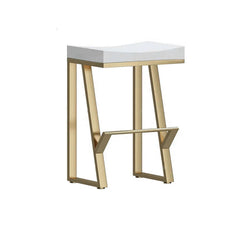 25.6 inch Modern White Solid Wood Bar Stool Backless with Shiny Gold Footrest for Luxurious Home