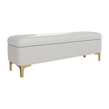 Modern White PU Leather Bedroom Flip Top Storage Bench with Gold Stainless Steel Legs