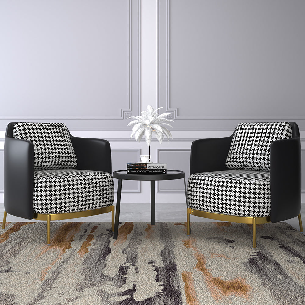 Black & Gray Modern Accent Chair with Linen Upholstery for Living Room