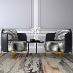 Luxe modern accent chair in black and gray with plush linen upholstery