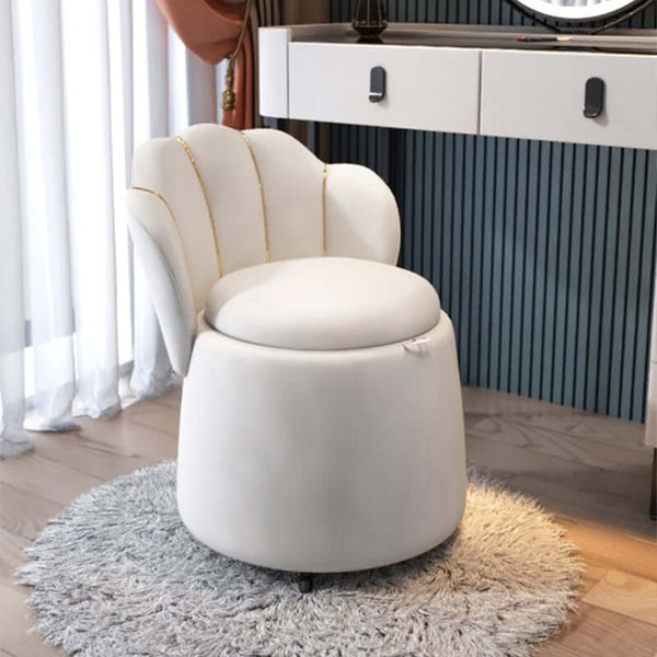 Modern White Swivel Velvet Vanity Stool Petal Back Makeup Accent Chair ...