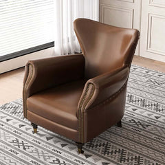 Midcentury modern waxy leather upholstered brown accent chair