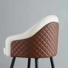 Modern beige bar stool with PU leather upholstery, full back, and arms