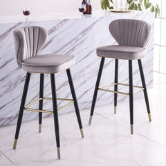 Chic and comfortable blue velvet barstools with backrest set of 3 for kitchen island