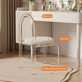 Modern White Vanity Stool with Back Velvet Upholstered Acrylic Vanity Chair for Bedroom