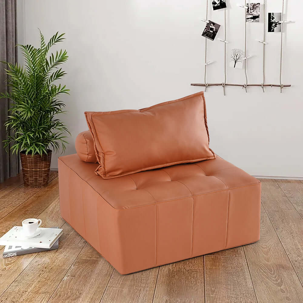 Brown Modular Armless Lounge Chair in LeathAire Upholstery for Modern Living Room Decor メイン画像