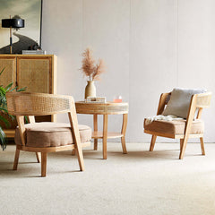 Chic Modern Ash & Rattan Accent Chair crafted with Cotton & Linen Upholstery for Living Room Seating