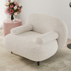 Moderner weißer Creme -Boucle -Akzent -Stuhl mit Pouf Ottoman Set Lounge Stuhl mit Fußschemel