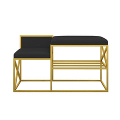 Contemporary white and gold upholstered bench for entryway decor