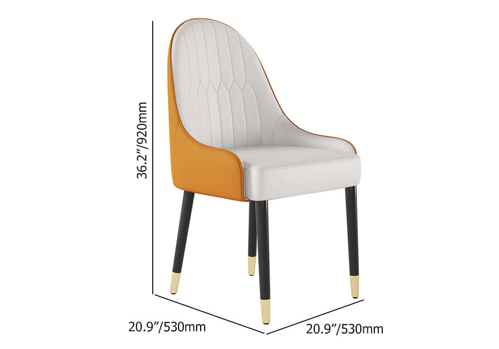 Sleek white and orange dining chairs with metal legs, set of 2, constructed from PU leather for trendy dining space