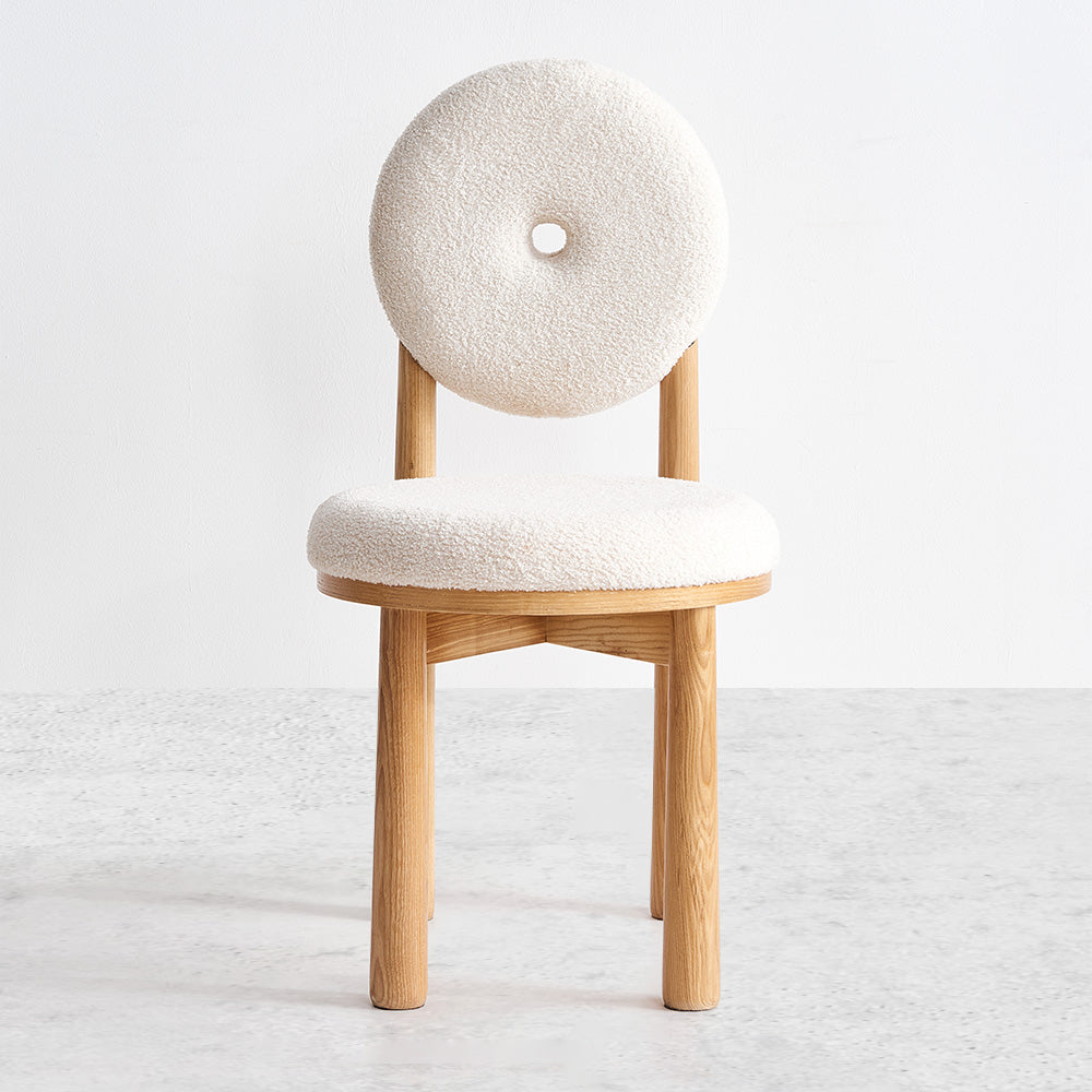 Modern White Boucle Sherpa Dining Chair Side Chair Natural Wood Legs