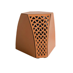 Hexagonal orange ottoman featuring rich saddle leather upholstery for cozy living room