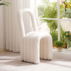 Modern White Boucle Sherpa Dining Room Chair Side Chair