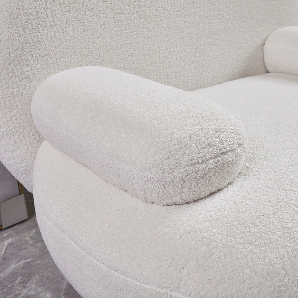 White cream boucle accent chair with matching pouf ottoman for modern lounge seating