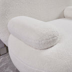 White cream boucle accent chair with matching pouf ottoman for modern lounge seating