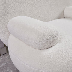 Moderner weißer Creme -Boucle -Akzent -Stuhl mit Pouf Ottoman Set Lounge Stuhl mit Fußschemel