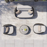 4 Pieces Woven Rope Outdoor Sofa Set with Faux Marble Top Coffee Table in Black & Gray