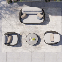 Woven Rope Outdoor Sofa Set with Faux Marble Top Coffee Table - Contemporary design for outdoor relaxation