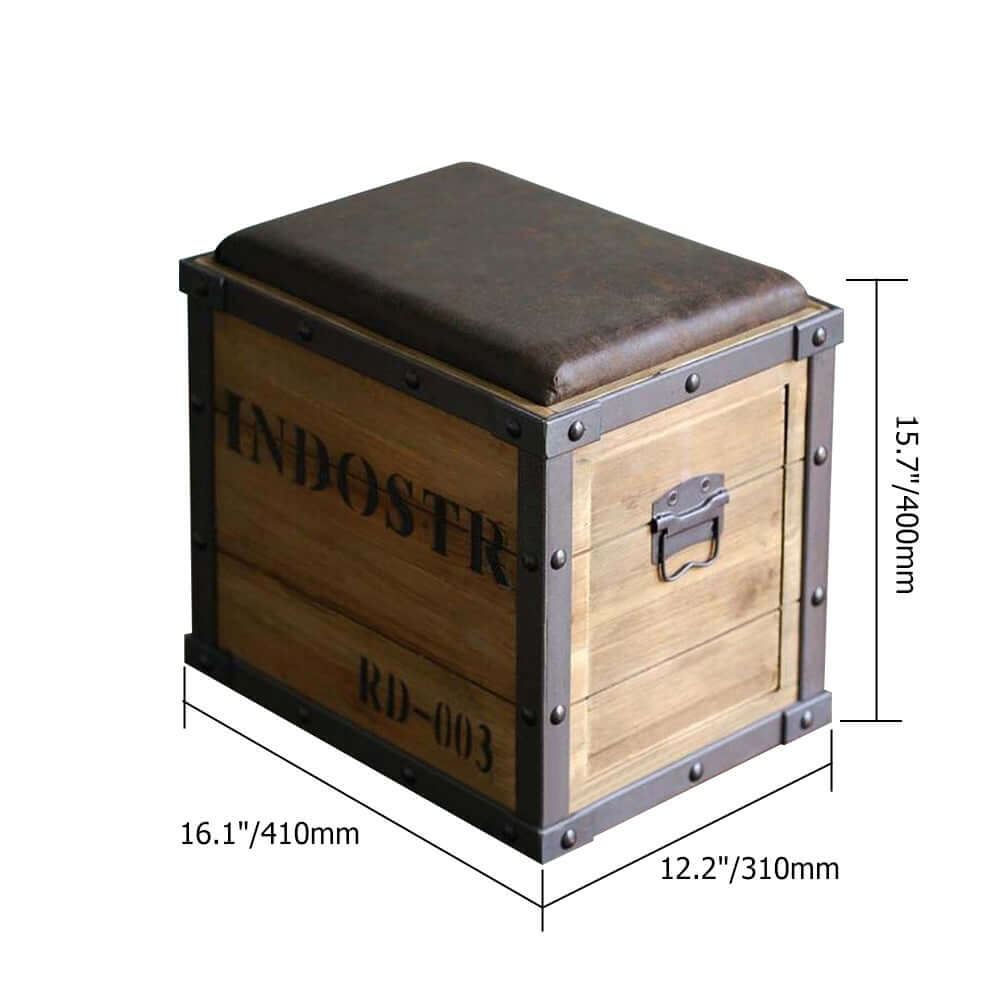 Industrial Natural Pouf Ottoman Upholstered PU Leather Footrest with Distressed Drawer - Perfect for Extra Seating or Footrest in Any Space