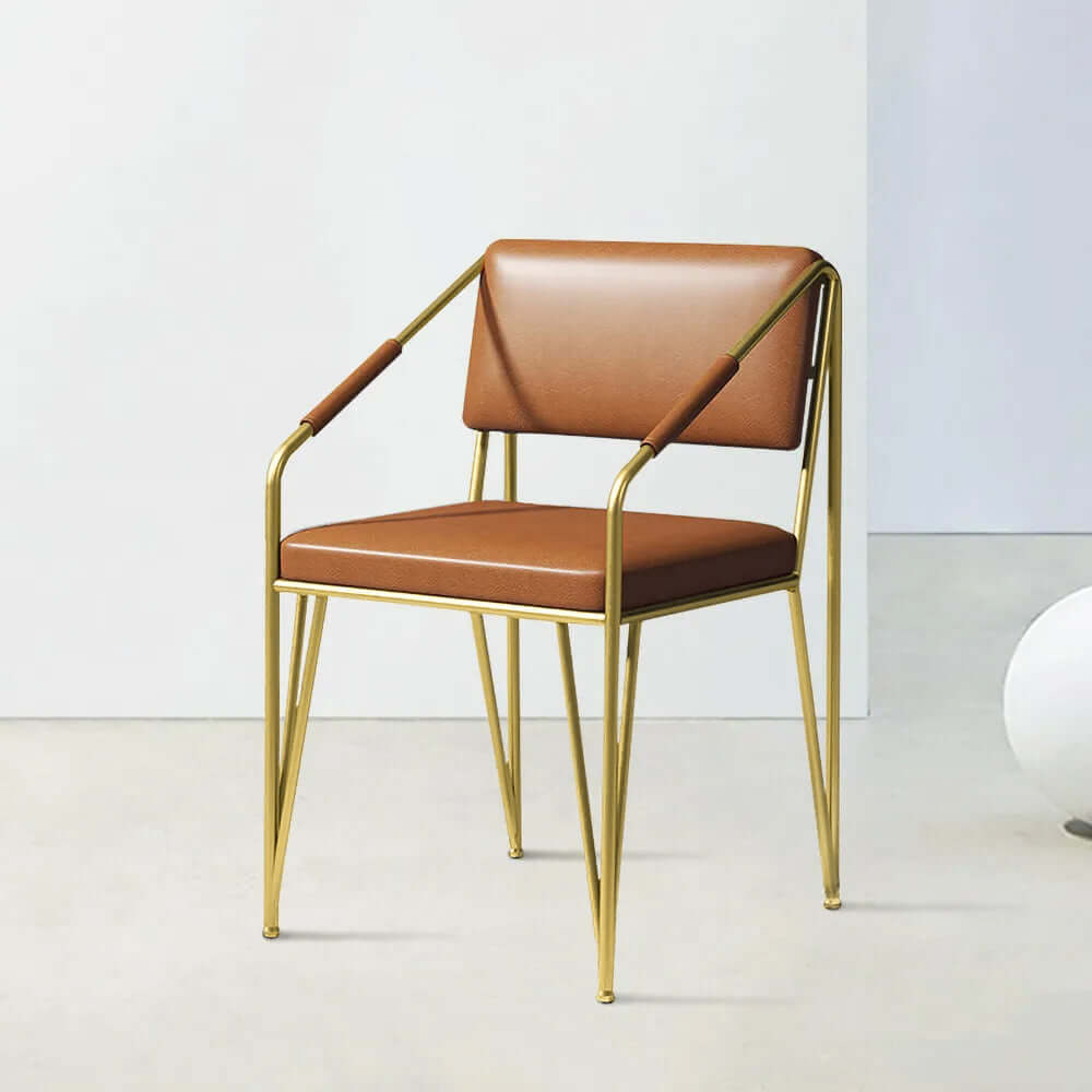 Modern PU Leather Upholstered Gold Metal Legs Vanity Chair for Guest Room メイン画像