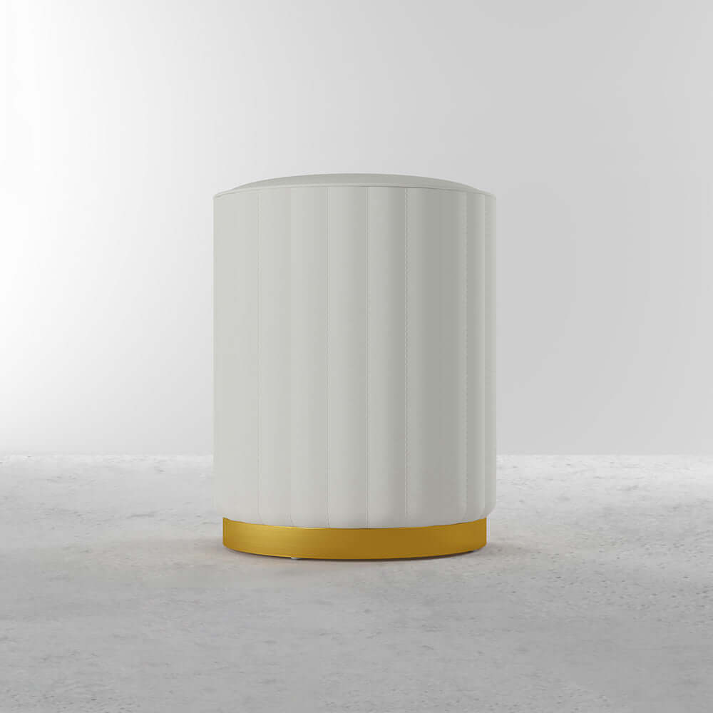 Elegant White Circular Vanity Stool with Leather Upholstery