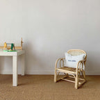 Rattan Kids Chair Mini Armchair in Natural Wood Color