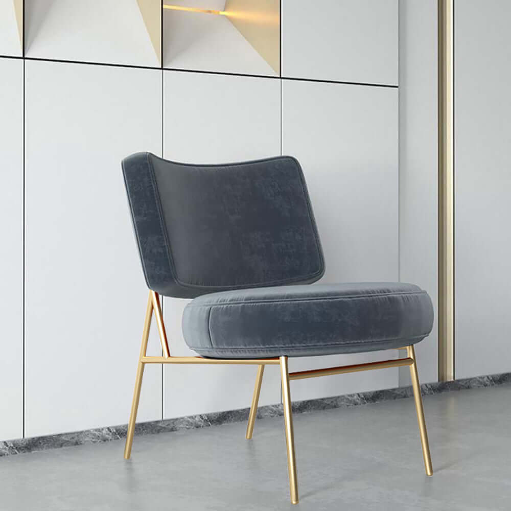 Stylish Armless Chair in Deep Gray Velvet with Gold Legs for Luxurious Decor