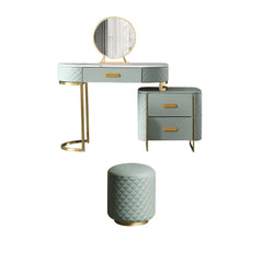 Expandable green makeup vanity set with cabinet and mirror for dressing table