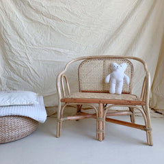 Kids rattan bench mini sofa for nursery in natural finish