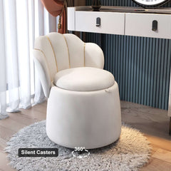 Sophisticated modern white velvet vanity stool with swivel seat and petal back design