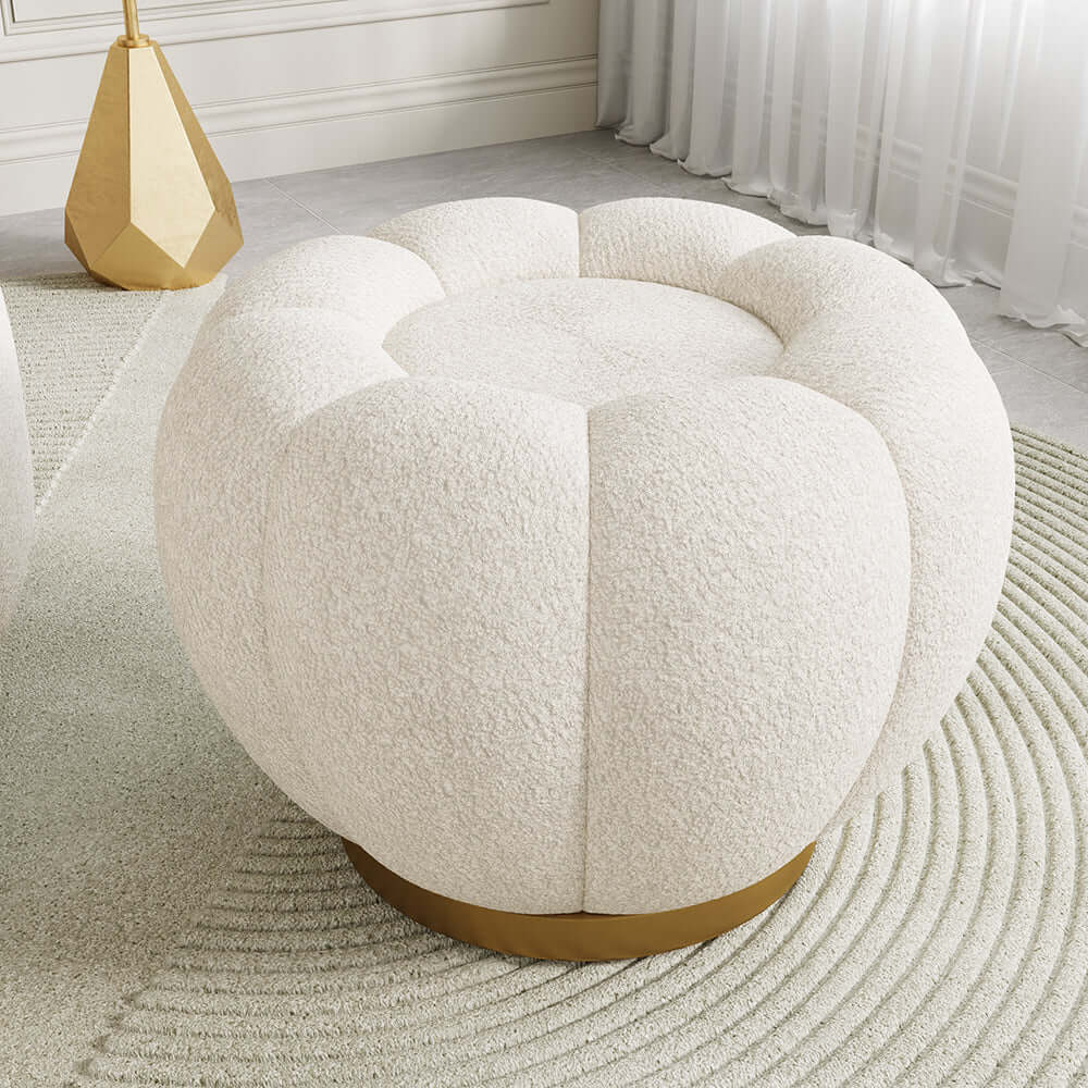 Weiß-Creme Bouclé Kürbis-Pouf Hocker – Wolken-Fußhocker