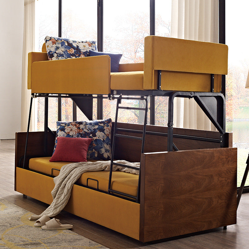 Modern Yellow Convertible Bunk Bed with Sleeper Sofa Functionality and Pillows